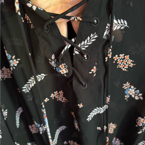 Express Black Floral Blouse with Orange Accents - Picture 8 of 9